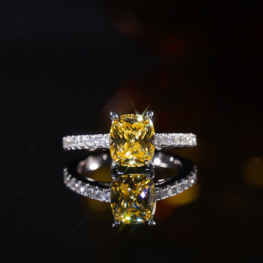 Square yellow Mozambique diamond ring